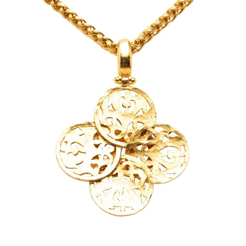 Chanel CC Gold Plated Clover Pendant Necklace Gold Metal Very good condition - Inside View