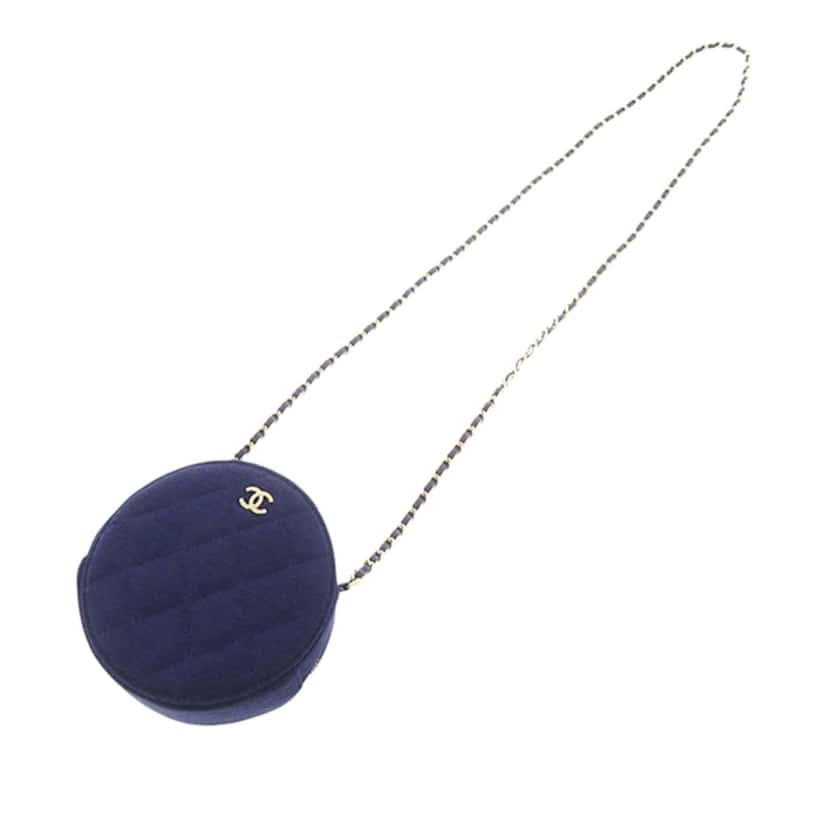 Chanel CC Quilted Jersey Round Clutch with Chain Blue Very good condition - Back View