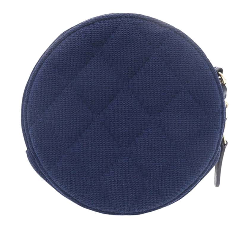 Chanel CC Quilted Jersey Round Clutch with Chain Blue Very good condition - Inside View