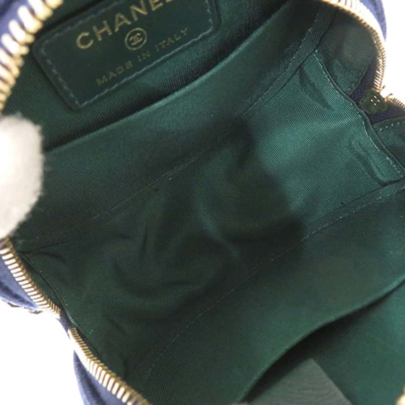 Chanel CC Quilted Jersey Round Clutch with Chain Blue Very good condition - Box View
