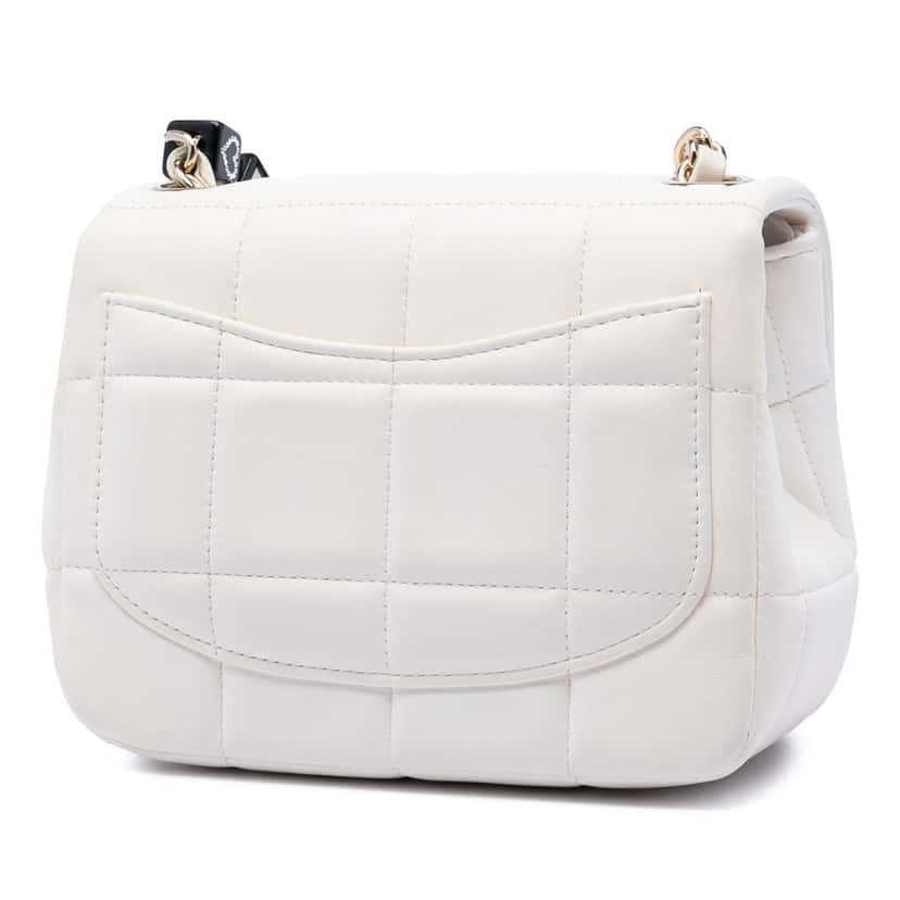 Chanel Mini Quilted Lambskin Resin Crystal Square Monacoco Flap White Leather Very good condition - Back View