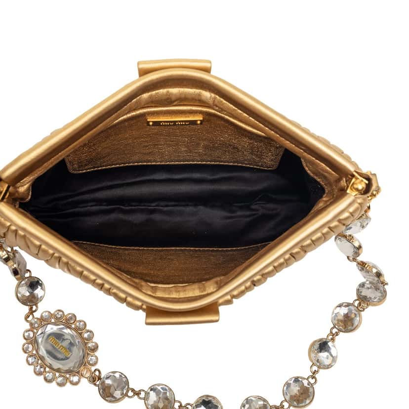 Miu Miu Matelasse Metallic Nappa Frame Crystal Chain Satchel Gold Leather Very good condition - Model View