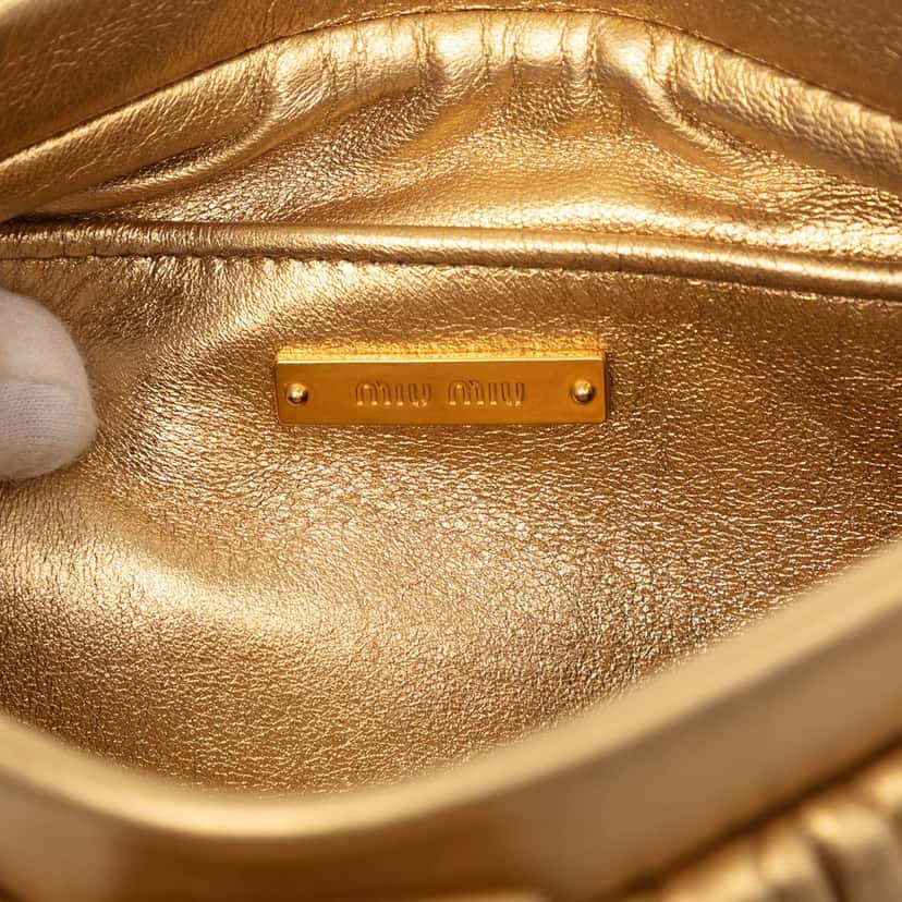 Miu Miu Matelasse Metallic Nappa Frame Crystal Chain Satchel Gold Leather Very good condition - Box View