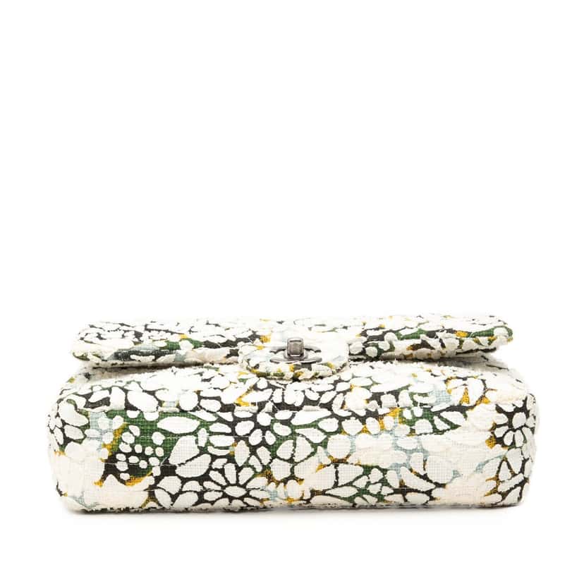 Chanel Medium Classic Chevron Tweed Floral Double Flap White Very good condition - Inside View