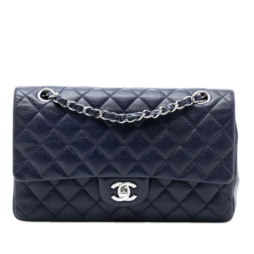 Chanel Medium Classic Caviar Double Flap Blue Leather Very good condition - Front View