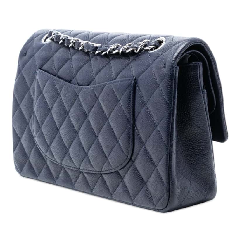 Chanel Medium Classic Caviar Double Flap Blue Leather Very good condition - Back View