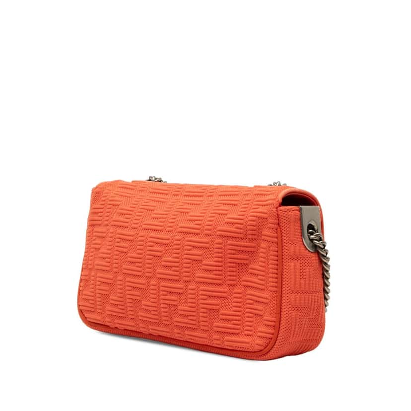 Fendi Zucca Embossed Technical Fabric Chain Midi Baguette Orange Very good condition - Back View