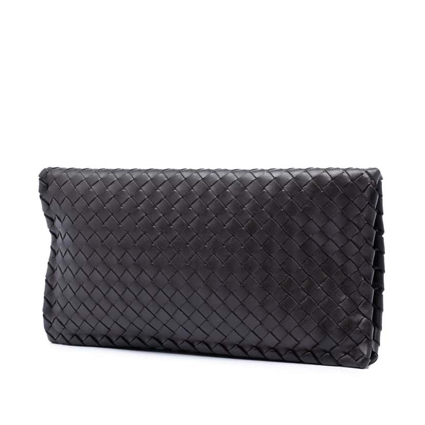 Bottega Veneta Nappa Intrecciato Turn Lock Clutch Black Leather Very good condition - Back View