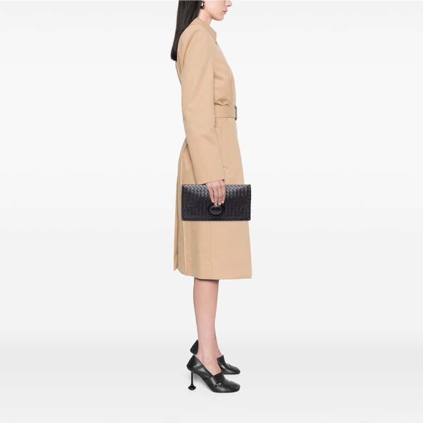 Bottega Veneta Nappa Intrecciato Turn Lock Clutch Black Leather Very good condition - Box View