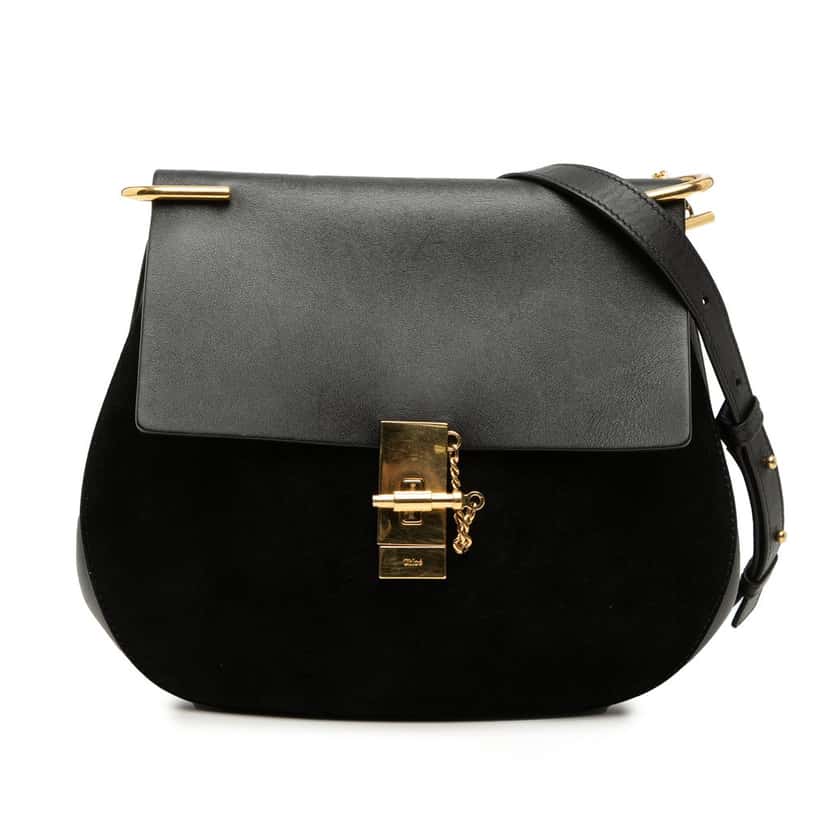 Chloé Medium Suede and Calfskin Drew Crossbody Black Leather Very good condition - Front View