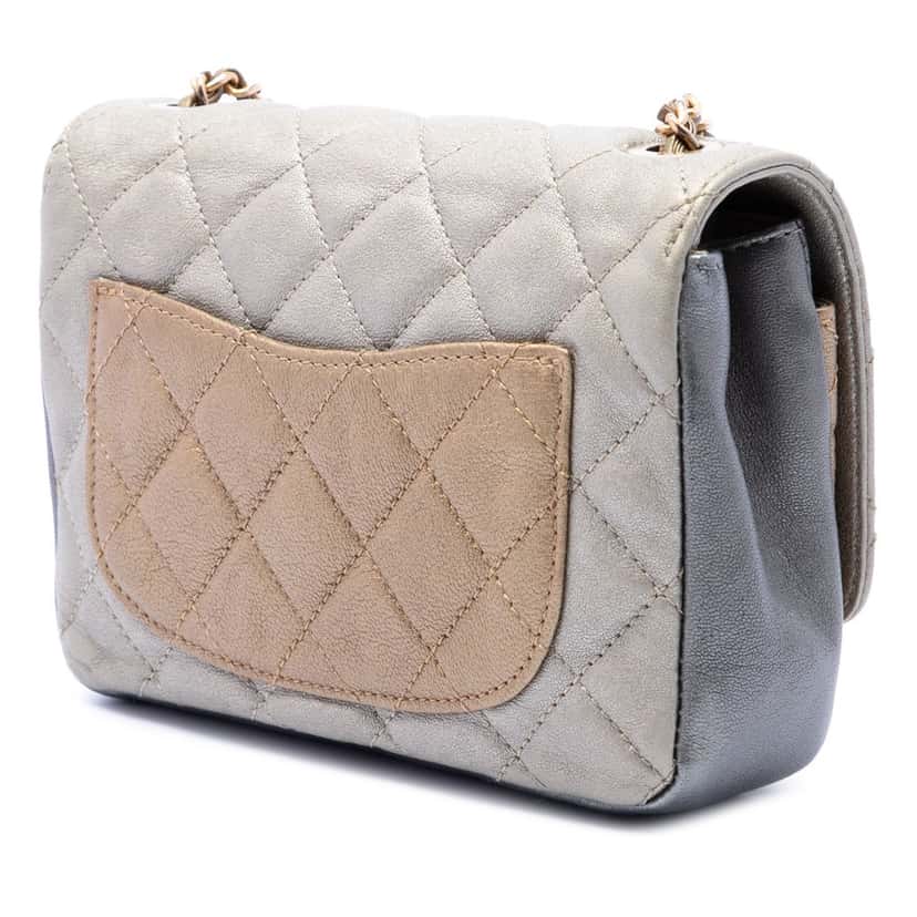 Chanel Small Tricolor Quilted Lambskin Camellia Flower Flap Gold Leather Good condition - Back View