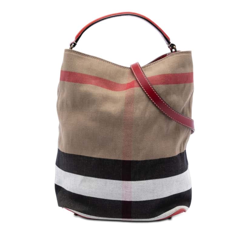 Burberry Medium Mega Check Canvas Ashby Bucket Bag Brown Very good condition - Front View