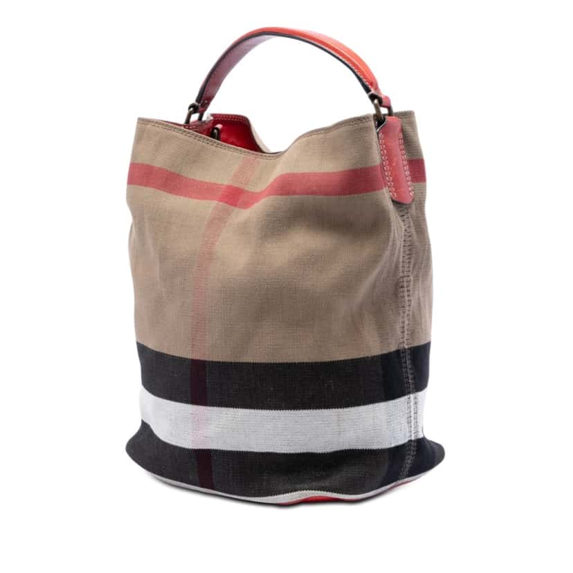 Burberry Medium Mega Check Canvas Ashby Bucket Bag Brown Very good condition - Back View