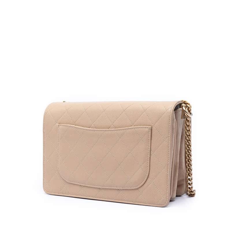 Chanel CC Stitched Caviar and Suede Lady Coco Flap Beige Leather Very good condition - Back View