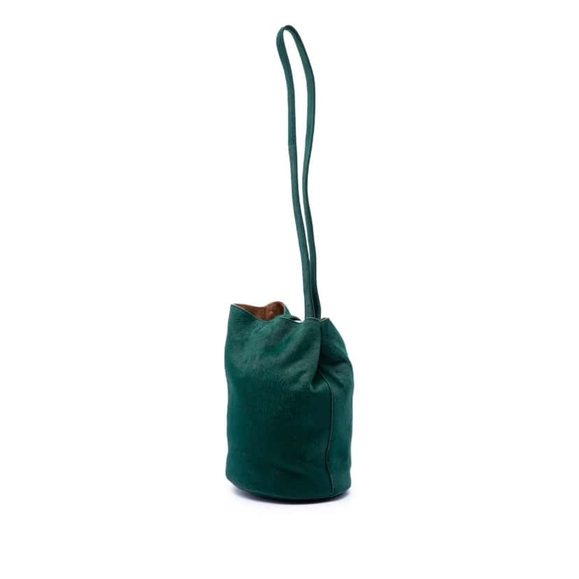 Bottega Veneta Small Pony Hair Drop Bucket Bag Green Very good condition - Back View
