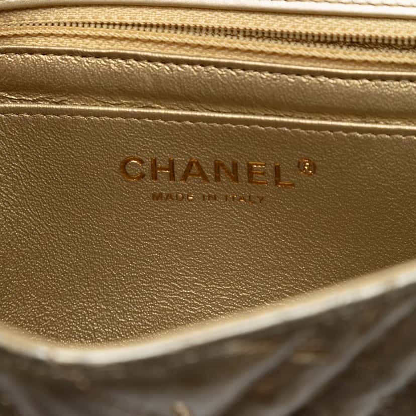 Chanel Mini Square Classic Chevron Metallic Crumpled Calfskin Single Flap Gold Leather Very good condition - Box View