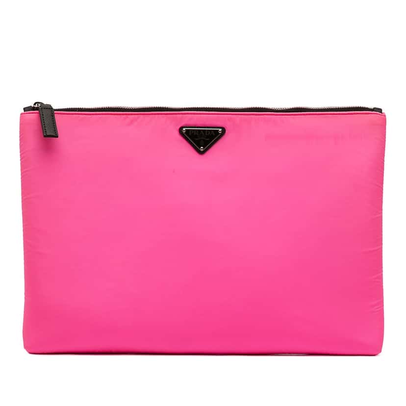 Prada Tessuto Padded Zip Clutch Pink Very good condition - Front View