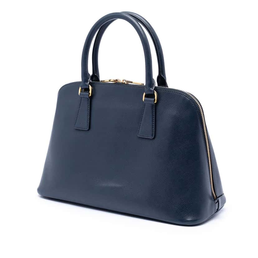 Prada Medium Saffiano Lux Promenade Satchel Blue Leather Very good condition - Back View