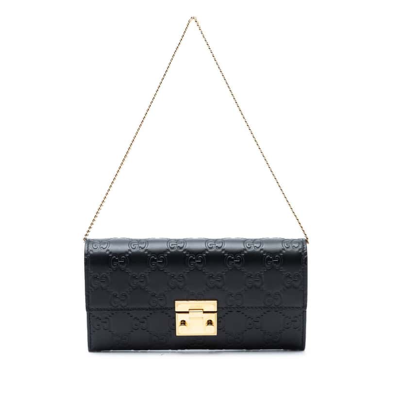 Gucci Guccissima Padlock Wallet On Chain Black Leather Very good condition - Front View