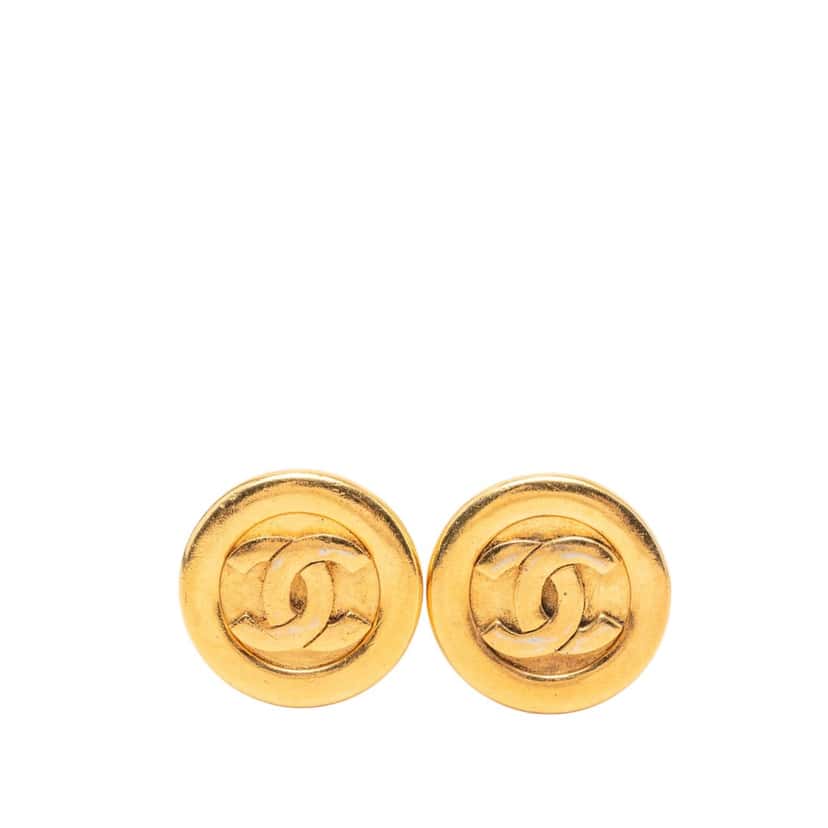 Chanel CC Gold Plated Round Clip On Earrings Gold Metal Very good condition - Front View