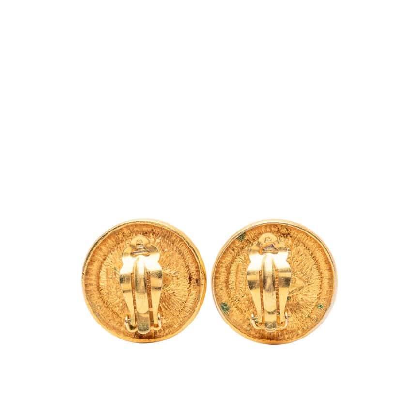 Chanel CC Gold Plated Round Clip On Earrings Gold Metal Very good condition - Back View