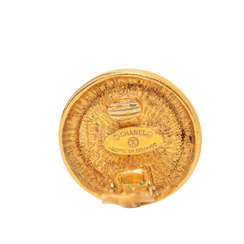 Chanel CC Gold Plated Round Clip On Earrings Gold Metal Very good condition - Inside View