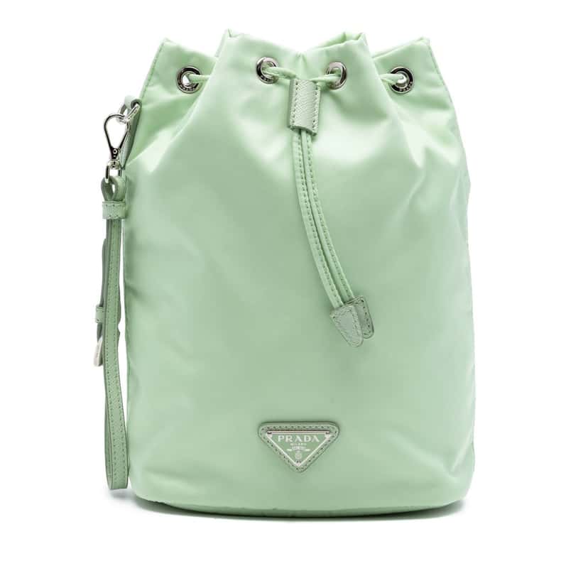 Prada Re Nylon Drawstring Pouch Green Very good condition - Front View