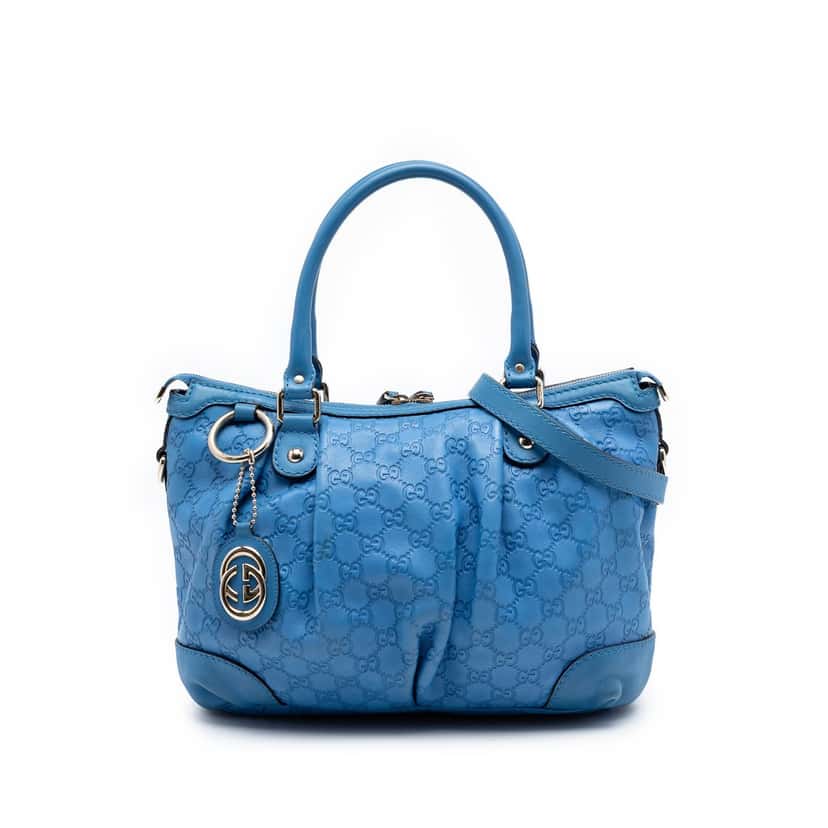 Gucci Guccissima Sukey Satchel Blue Leather Very good condition - Front View