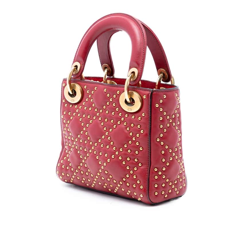 Dior Mini Lambskin Cannage Studded Supple Lady Dior Red Leather Very good condition - Back View