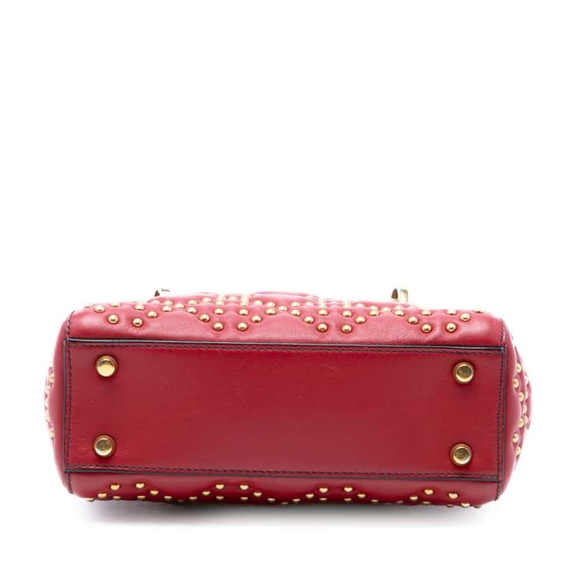 Dior Mini Lambskin Cannage Studded Supple Lady Dior Red Leather Very good condition - Inside View