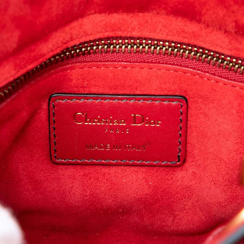 Dior Mini Lambskin Cannage Studded Supple Lady Dior Red Leather Very good condition - Box View