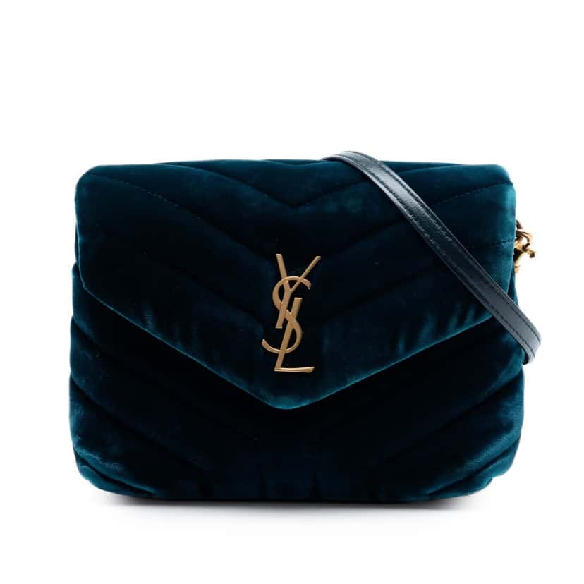 Saint Laurent Small Matelasse Velvet Monogram LouLou Shoulder Bag Blue Very good condition - Front View