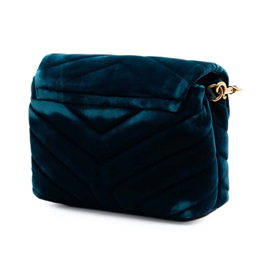 Saint Laurent Small Matelasse Velvet Monogram LouLou Shoulder Bag Blue Very good condition - Back View