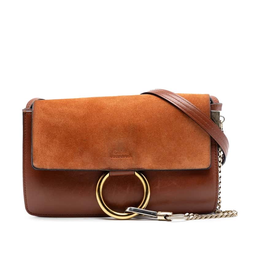 Chloé Small Suede and Calfskin Faye Crossbody Brown Leather Very good condition - Front View