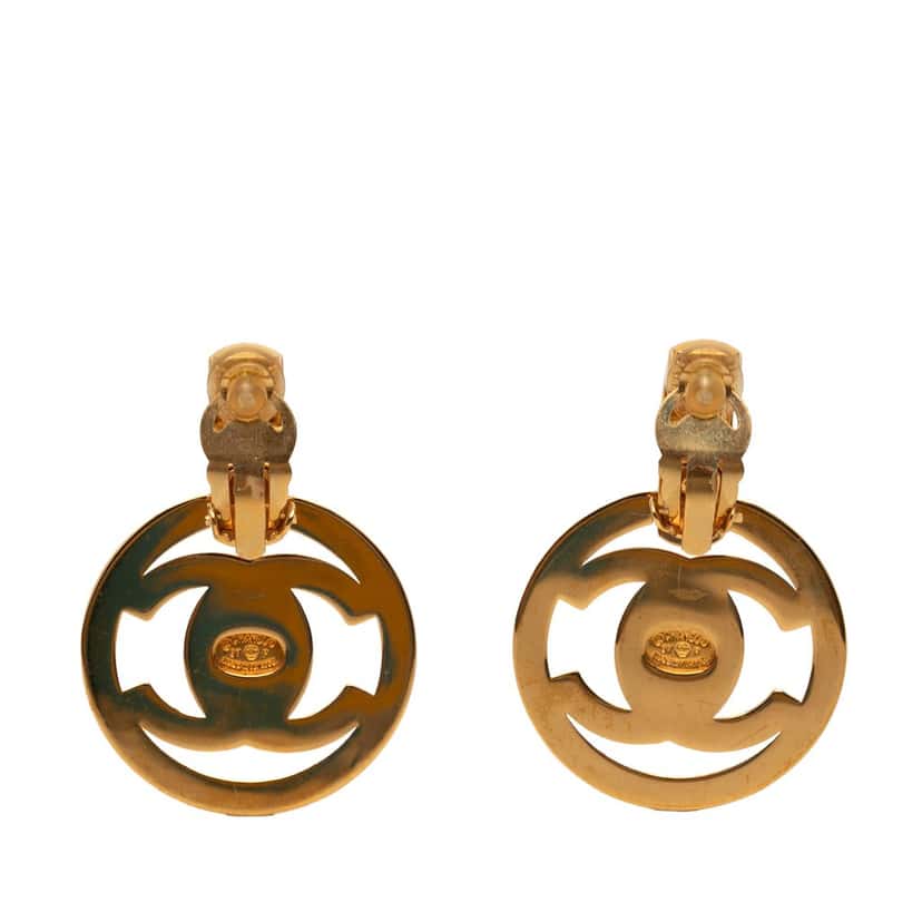 Chanel CC Gold Plated Turnlock Swing Clip On Earrings Gold Metal Very good condition - Back View