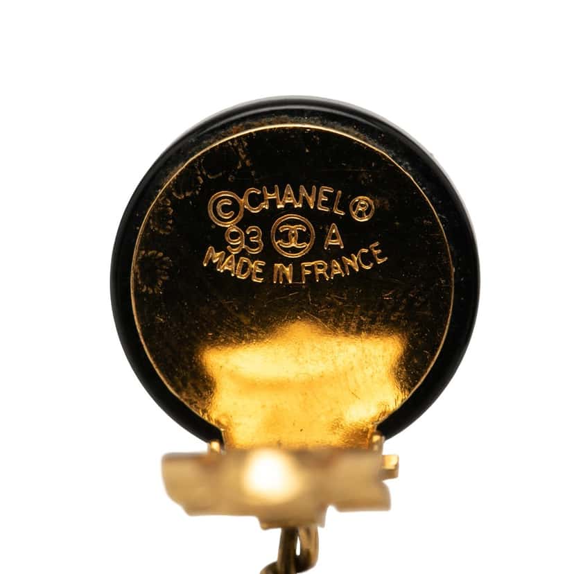 Chanel CC Gold Plated Resin and Faux Pearl Drop Clip On Earrings Black Plastic Very good condition - Inside View