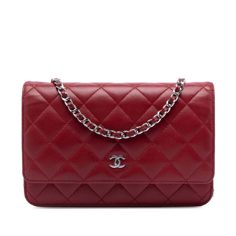 Chanel CC Quilted Lambskin Wallet on Chain Red Leather Very good condition - Front View