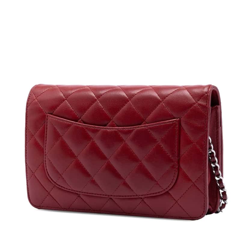 Chanel CC Quilted Lambskin Wallet on Chain Red Leather Very good condition - Back View