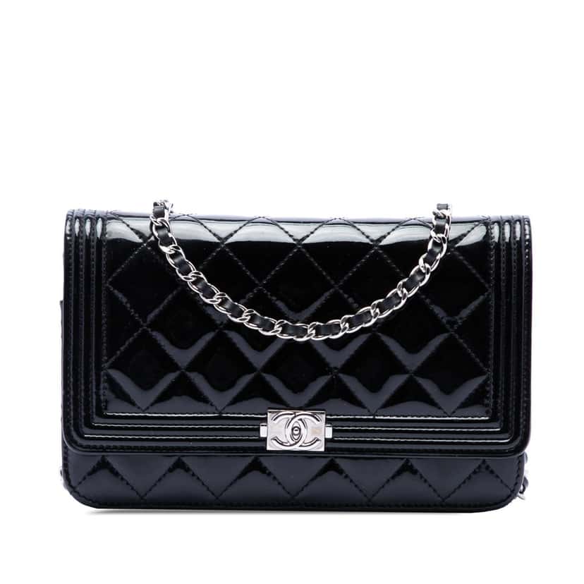 Chanel Quilted Patent Boy Wallet on Chain Black Leather Very good condition - Front View