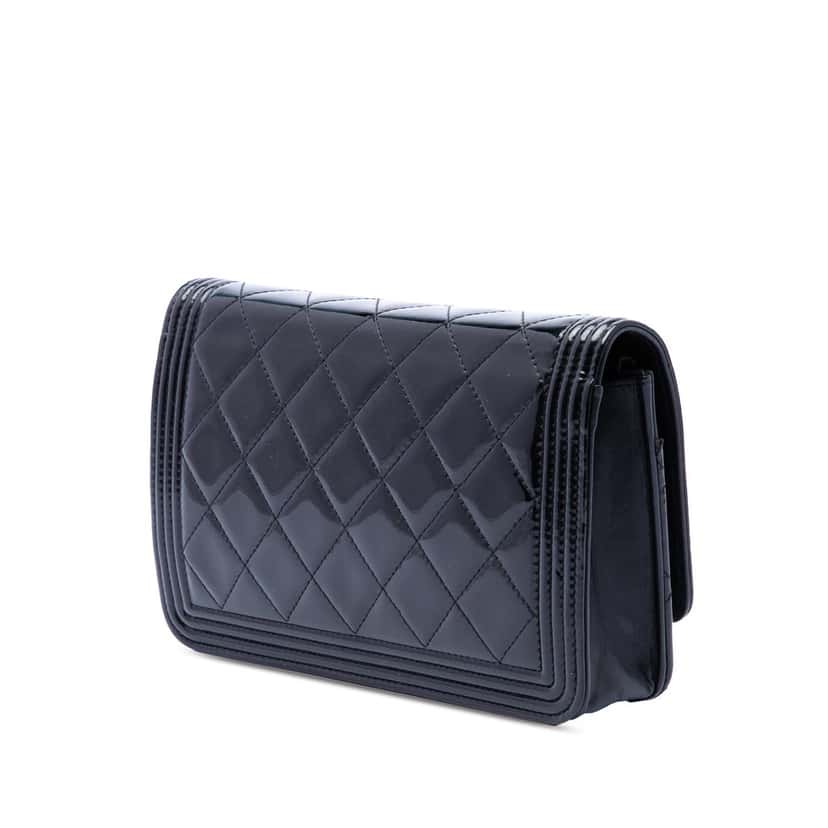 Chanel Quilted Patent Boy Wallet on Chain Black Leather Very good condition - Back View