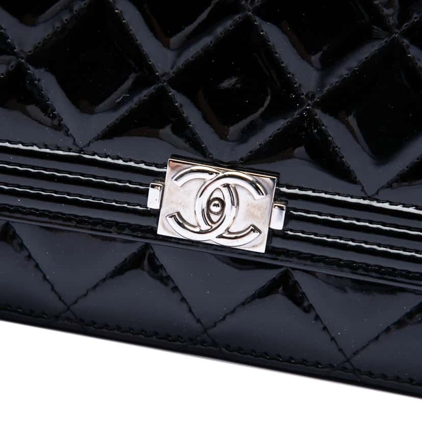 Chanel Quilted Patent Boy Wallet on Chain Black Leather Very good condition - Box View