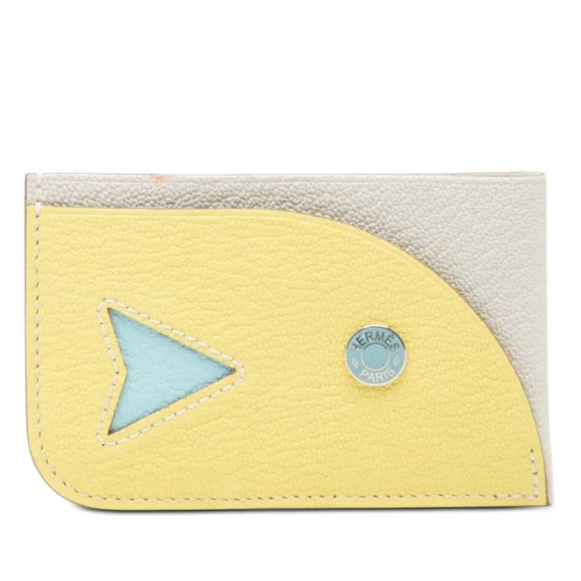 Hermès Chevre Mysore Poisson Card Holder Yellow Leather Very good condition - Front View