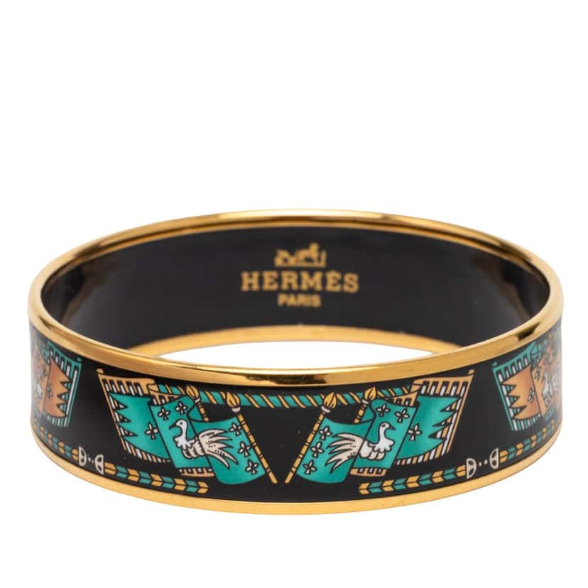 Hermès Wide Printed Enamel Bangle 65 Black Very good condition - Front View