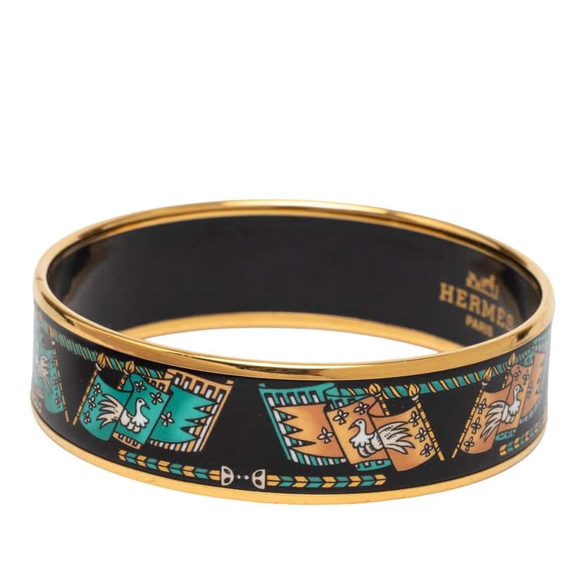 Hermès Wide Printed Enamel Bangle 65 Black Very good condition - Back View