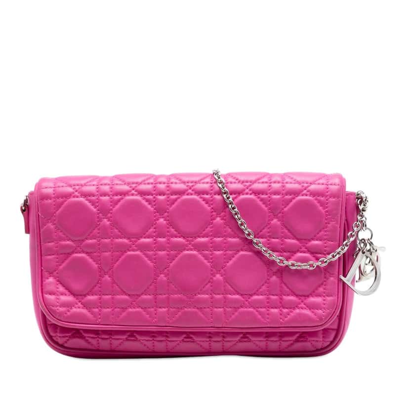 Dior Lambskin Cannage Chain Pochette Pink Leather Very good condition - Front View