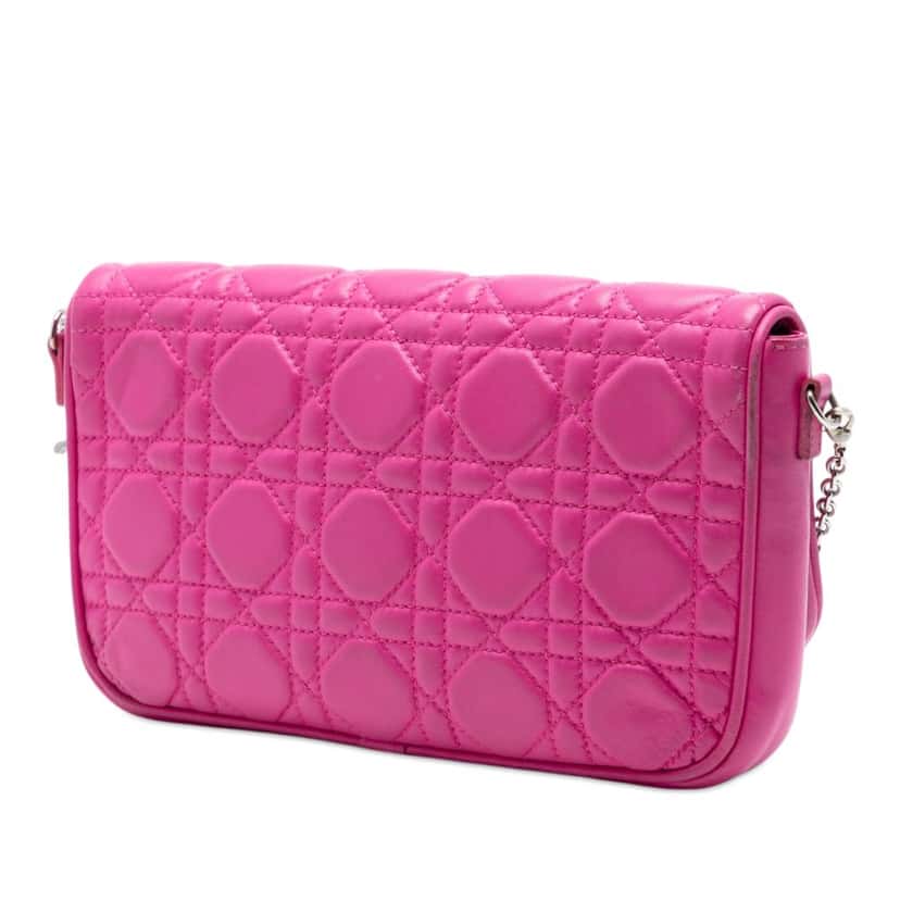 Dior Lambskin Cannage Chain Pochette Pink Leather Very good condition - Back View