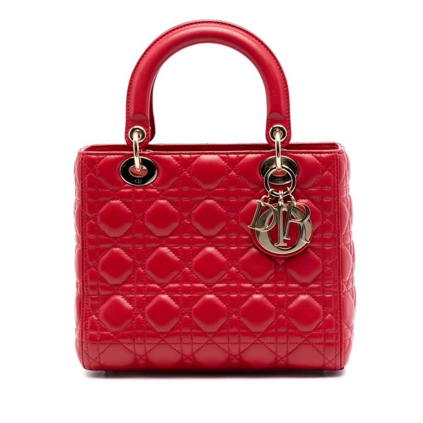 Dior Medium Lambskin Cannage Lady Dior Red Leather Very good condition - Front View