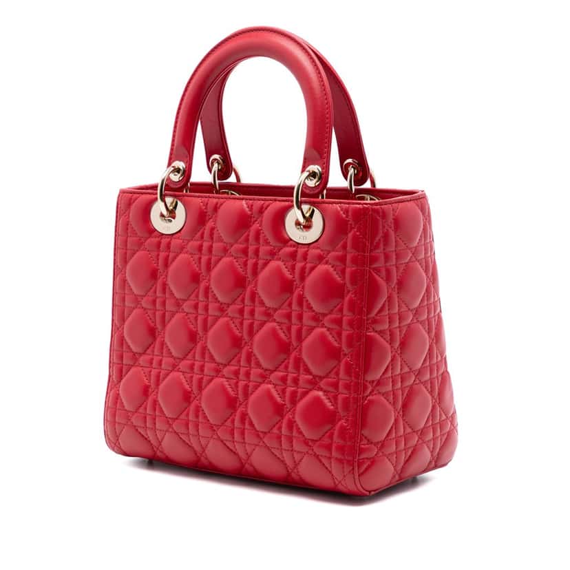 Dior Medium Lambskin Cannage Lady Dior Red Leather Very good condition - Back View