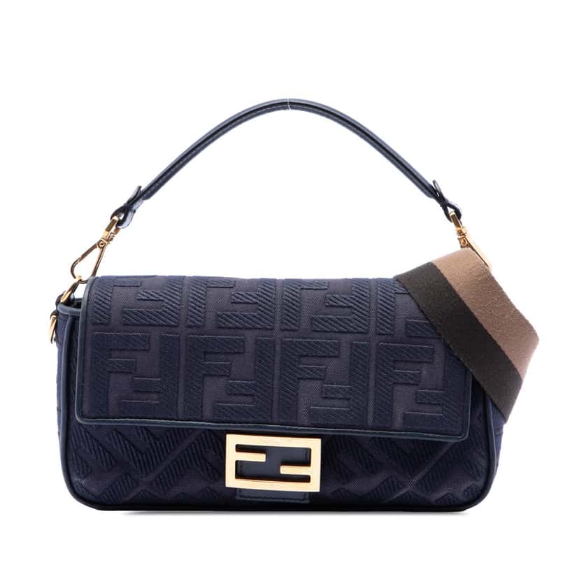 Fendi Zucca Embroidered Canvas Baguette Satchel Blue Very good condition - Front View