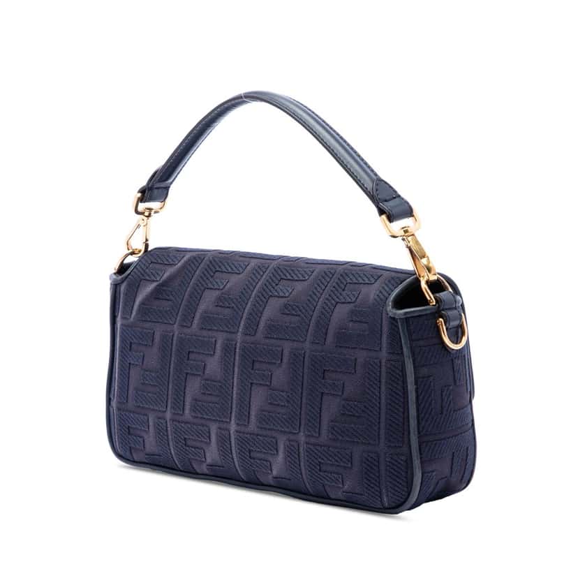 Fendi Zucca Embroidered Canvas Baguette Satchel Blue Very good condition - Back View